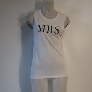 NWT Womens Luciana White Black Mrs Bridal Graphic Muscle Tank T-Shirt Top S
